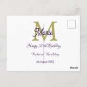Carte Postale Joyeux 30e Anniversaire monogramme moderne nom gol (Dos)