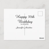 Carte Postale Joyeux 30e anniversaire nom date élégant simple  (Dos)