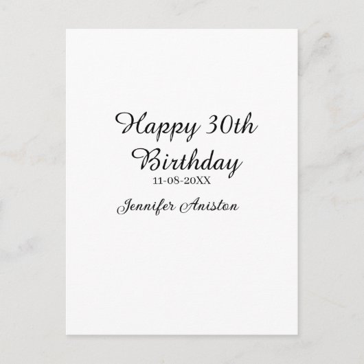 Carte Postale Joyeux 30e anniversaire nom date élégant simple  (Devant)