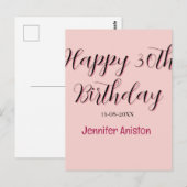 Carte Postale Joyeux 30e anniversaire nom date élégant simple (Devant / Derrière)