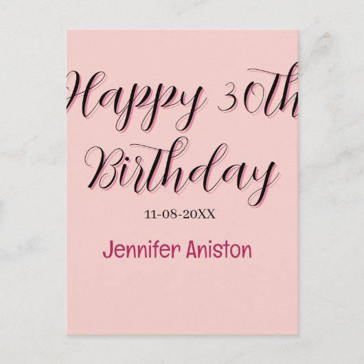 Carte Postale Joyeux 30e anniversaire nom date élégant simple (Devant)