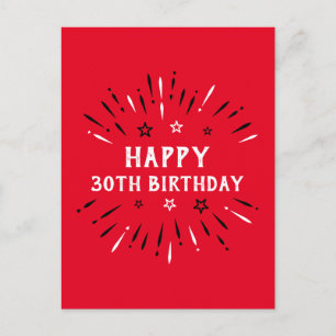 Carte Postale Joyeux 30ème Anniversaire Feux d'Artifice Rouge No