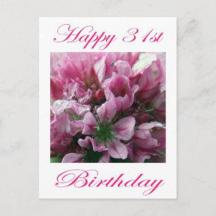 Carte Postale Joyeux 31e anniversaire rose et vert Fleur