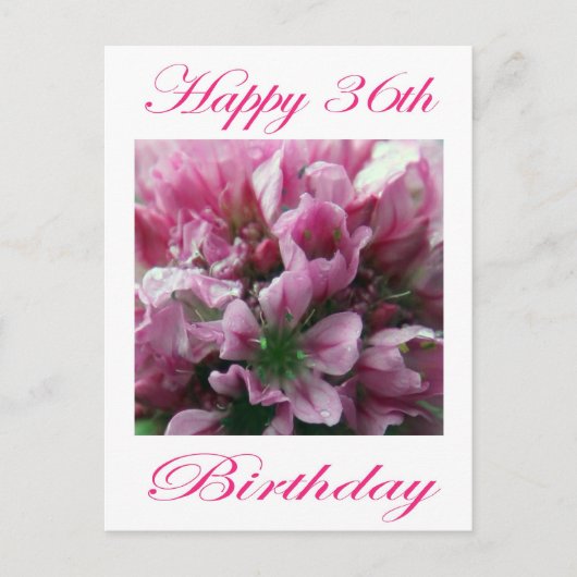 Carte Postale Joyeux 36e anniversaire rose et vert Fleur (Devant)