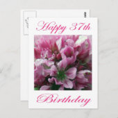 Carte Postale Joyeux 37e anniversaire rose et vert Fleur (Devant / Derrière)