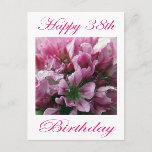 Carte Postale Joyeux 38e anniversaire rose et vert Fleur (Devant)