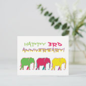Carte Postale Joyeux 3e Anniversaire Éléphants Silhouette Néon (Debout devant)