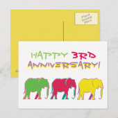 Carte Postale Joyeux 3e Anniversaire Éléphants Silhouette Néon (Devant / Derrière)