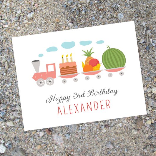 Carte Postale Joyeux 3e anniversaire mignonne Toy Train Cake Can