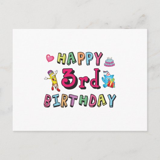 Carte Postale Joyeux 3ème anniversaire voeux d'anniversaire de 3 (Devant)