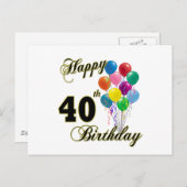 Carte Postale Joyeux 40e anniversaire cadeaux et vêtements d'ann (Devant / Derrière)