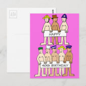 Carte Postale Joyeux 40e anniversaire Cartoon Men avec bannières (Devant / Derrière)