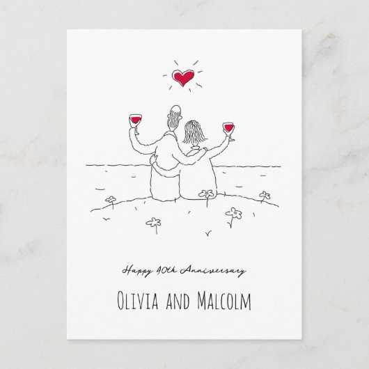 Carte Postale Joyeux 40e anniversaire de Mariage Couple de coeur (Devant)