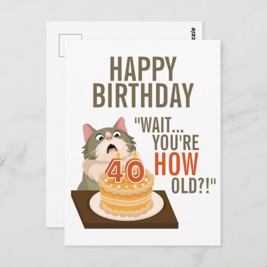 Carte Postale Joyeux 40e anniversaire Funny Chat Humour Retro Pl (Devant / Derrière)