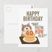 Carte Postale Joyeux 40e Anniversaire Humour de Chat Drôle Blagu (Devant / Derrière)