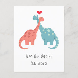 Carte Postale Joyeux 40e anniversaire Mariage mignon Dinosaures