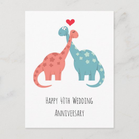 Carte Postale Joyeux 40e anniversaire Mariage mignon Dinosaures (Devant)