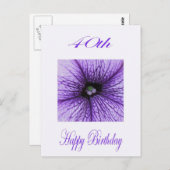 Carte Postale Joyeux 40e anniversaire pourpre fleurs (Devant / Derrière)