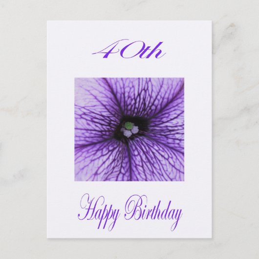 Carte Postale Joyeux 40e anniversaire pourpre fleurs (Devant)