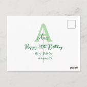Carte Postale Joyeux 40e anniversaire vert ajouter un nom monogr (Dos)