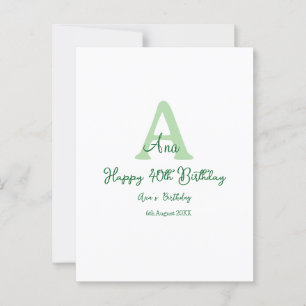 Carte Postale Joyeux 40e anniversaire vert ajouter un nom monogr