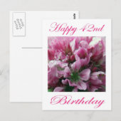 Carte Postale Joyeux 42ème Anniversaire Fleur Rose et Verte (Devant / Derrière)