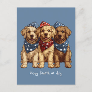 Carte Postale Joyeux 4 Juillet Chiens De Rétritrice D'Or