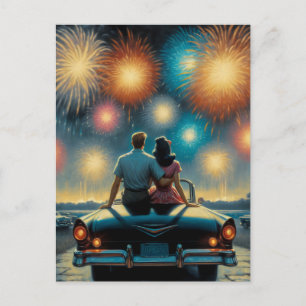 Carte Postale Joyeux 4 juillet   Couple Fireworks des années 50