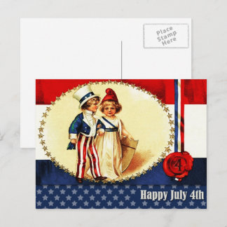 Carte Postale Joyeux 4 juillet. Enfants patriotiques vintages