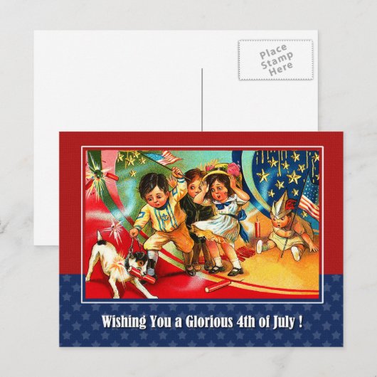Carte Postale Joyeux 4 juillet. Enfants vintages (Devant / Derrière)