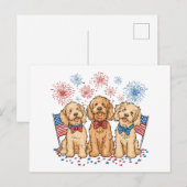 Carte Postale Joyeux 4 juillet Goldendoodle Dogs Fireworks (Devant / Derrière)