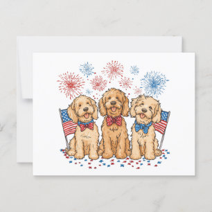 Carte Postale Joyeux 4 juillet Goldendoodle Dogs Fireworks