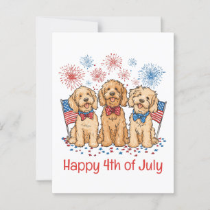 Carte Postale Joyeux 4 juillet Goldendoodle Dogs Fireworks