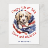 Carte Postale Joyeux 4 juillet mignon chiot drapeau américain (Devant)
