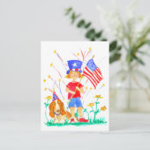 Carte Postale Joyeux 4 juillet Patriotique Fille Hound Chien (Debout devant)