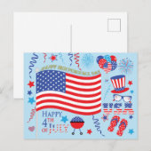 Carte Postale Joyeux 4 Juillet Stars and Stripes Graphics/blue (Devant / Derrière)