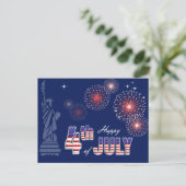 Carte Postale Joyeux 4 juillet. Statue de la Liberté et feux d'a (Debout devant)