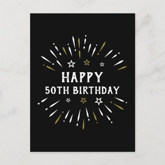 Carte Postale Joyeux 50e anniversaire feux d'artifice Black Whit (Devant)
