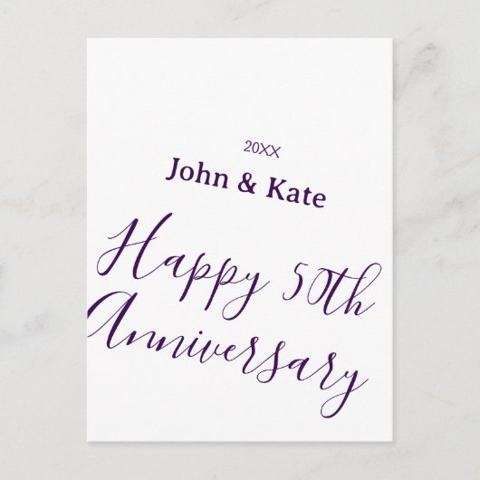 Carte Postale Joyeux 50e anniversaire nom violet année simple (Devant)