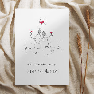 Carte Postale Joyeux 50ème anniversaire de Mariage coeur rouge m