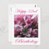 Carte Postale Joyeux 52e anniversaire rose et vert Flower (Devant / Derrière)