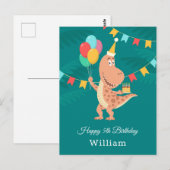 Carte Postale Joyeux 5 Anniversaire Cake Balloon Cute Dinosaur (Devant / Derrière)