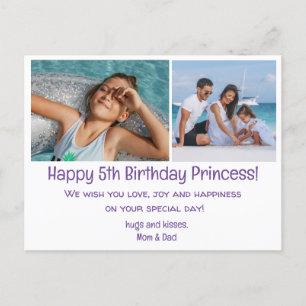 Carte Postale joyeux 5ème anniversaire, deux photos de famille