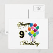 Carte Postale Joyeux 9e Anniversaire Cadeaux et Vêtements d'anni (Devant / Derrière)