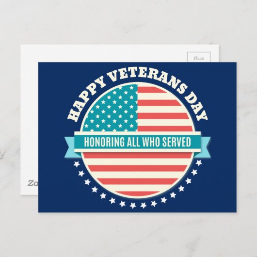 Carte Postale Joyeux Anciens Combattants Jour USA drapeau bleu f (Devant / Derrière)