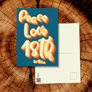 Carte Postale Joyeux Anniversaire 18 Ans Peace Love Blue Rétro G