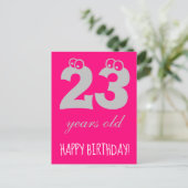 Carte Postale Joyeux anniversaire 23 ans Rose chaud mignon (Debout devant)