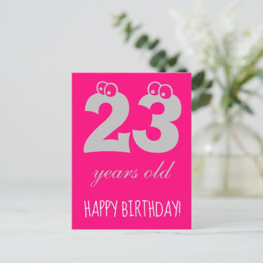 Carte Postale Joyeux anniversaire 23 ans Rose chaud mignon (Debout devant)