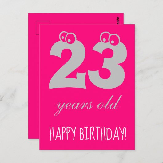 Carte Postale Joyeux anniversaire 23 ans Rose chaud mignon (Devant / Derrière)