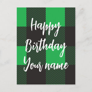 Carte Postale Joyeux Anniversaire à Carreaux Verts